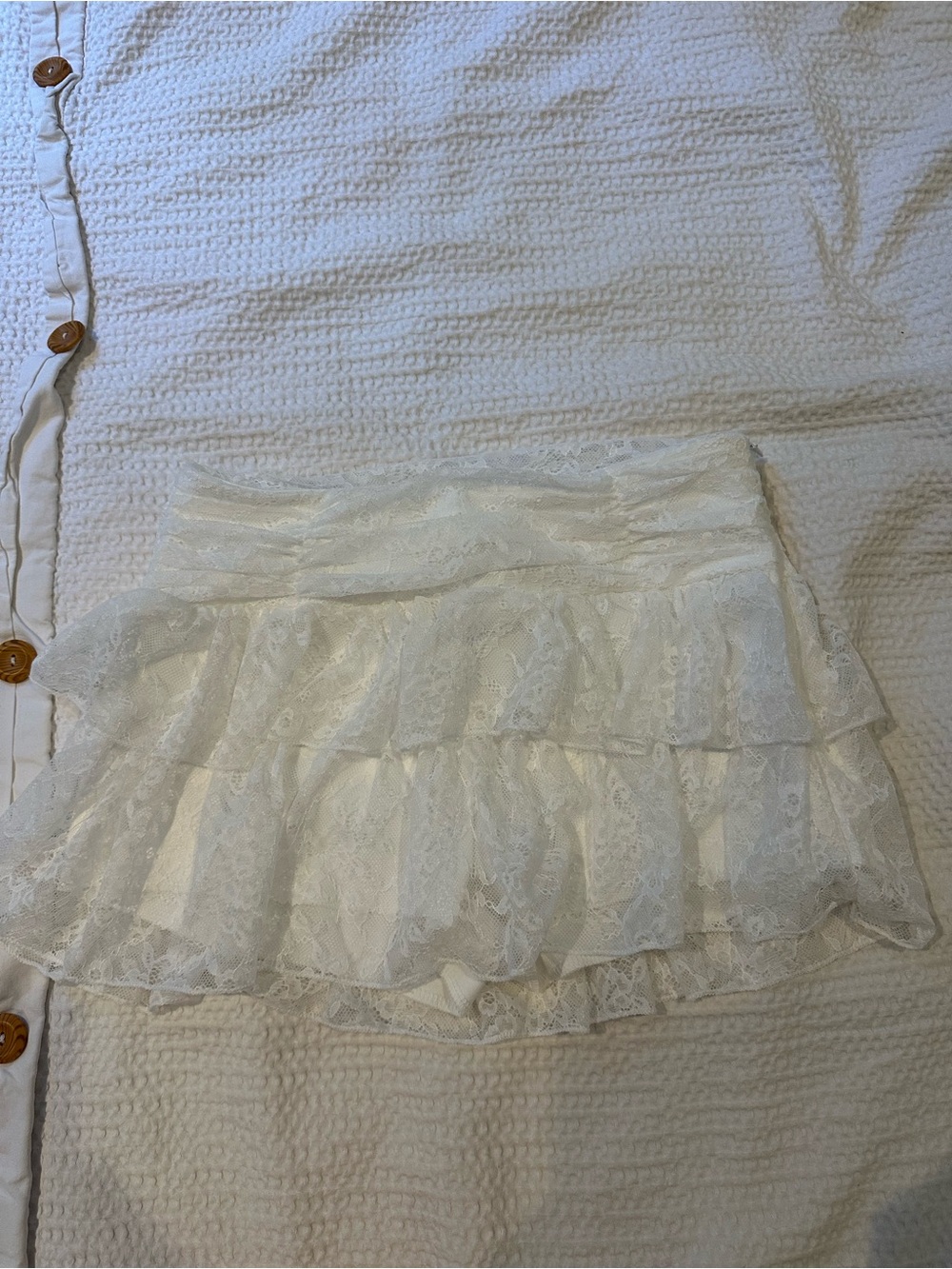 White lace mini skirt with built in shorts
